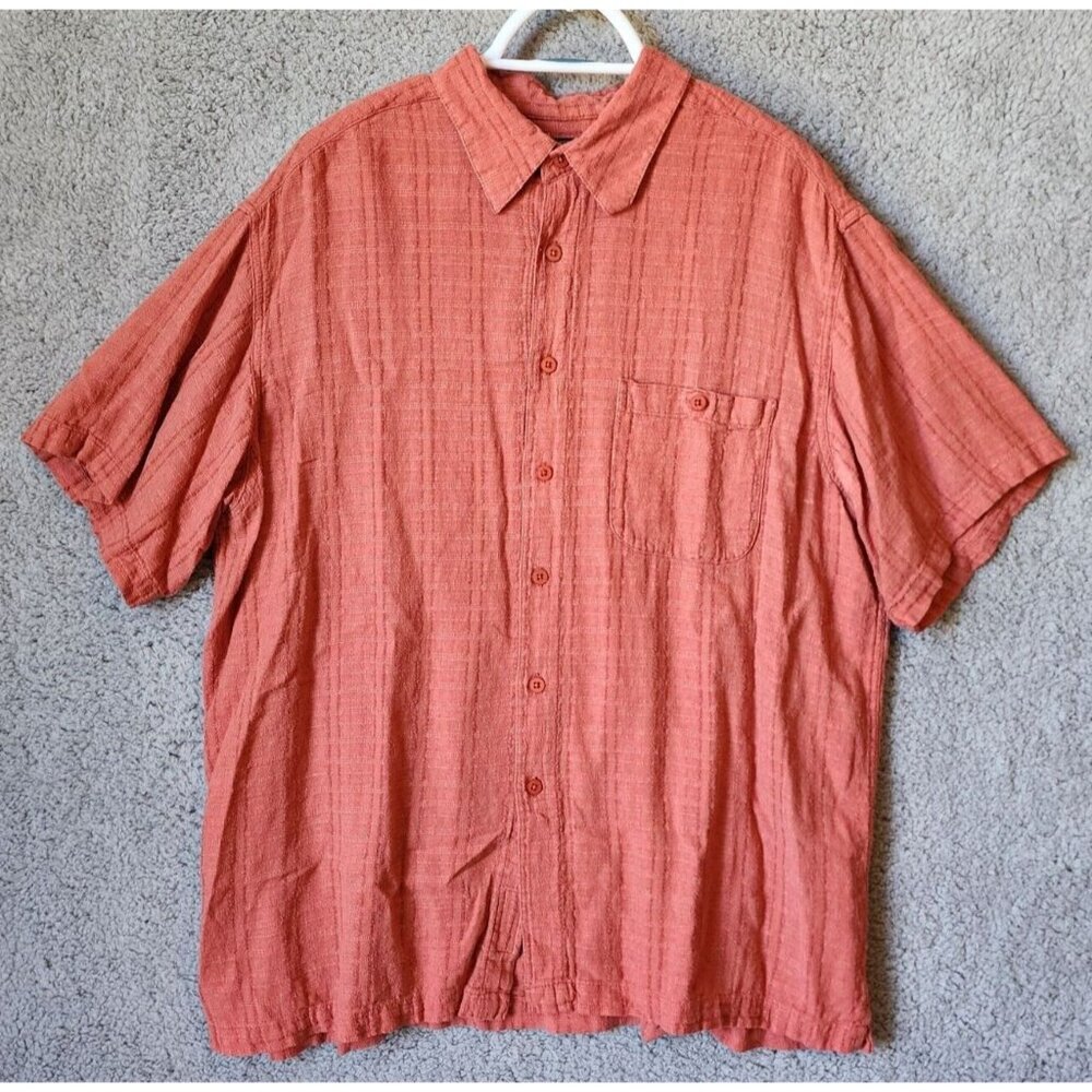 Marc‎ Edwards Washable Linen Salmon Short Sleeve Button Up Shirt Size XXL